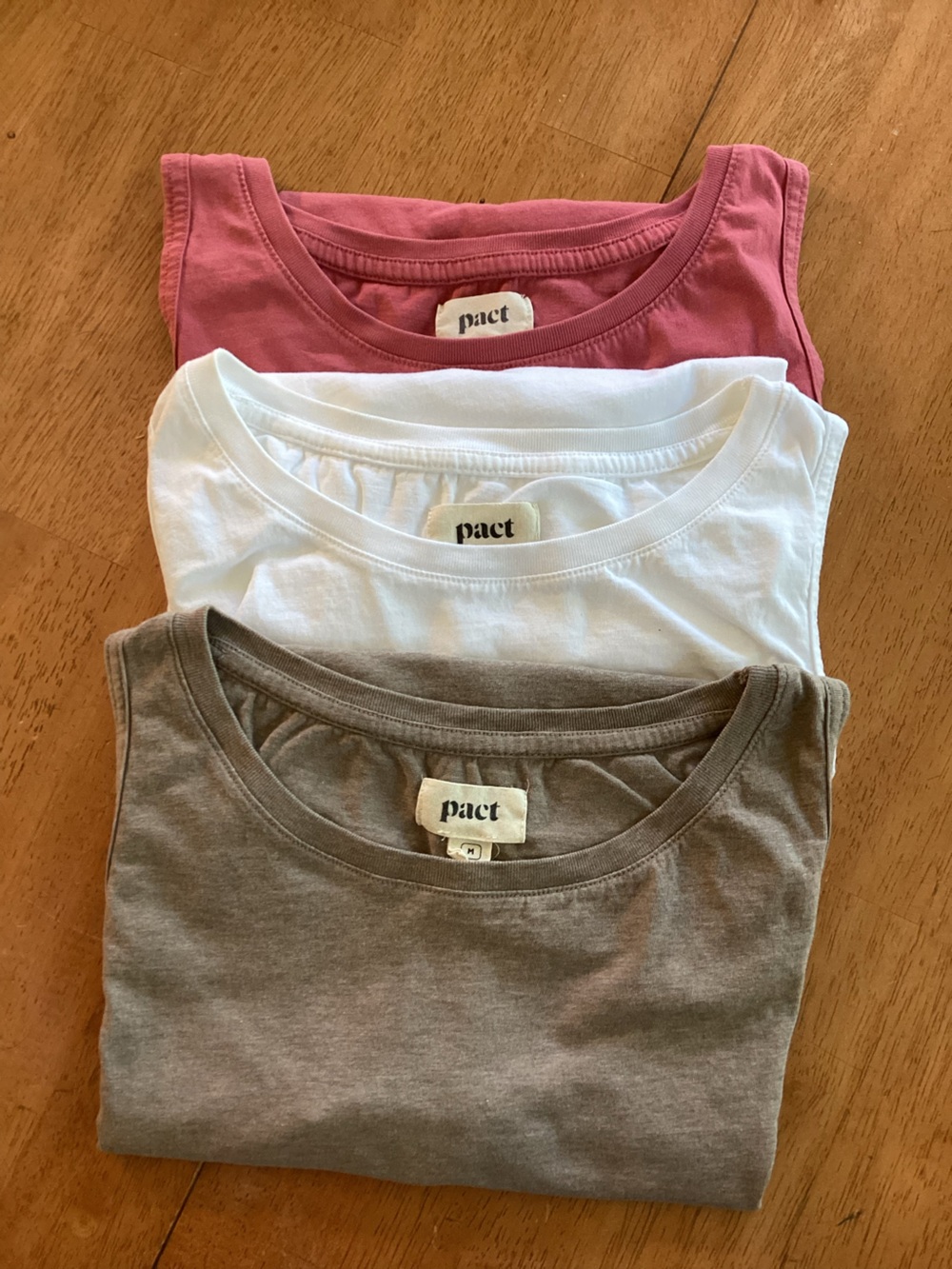 Set of 3 Pact 100 % Organic Cotton Tank Tops - Dusty Pink/White/Mushroom Size M